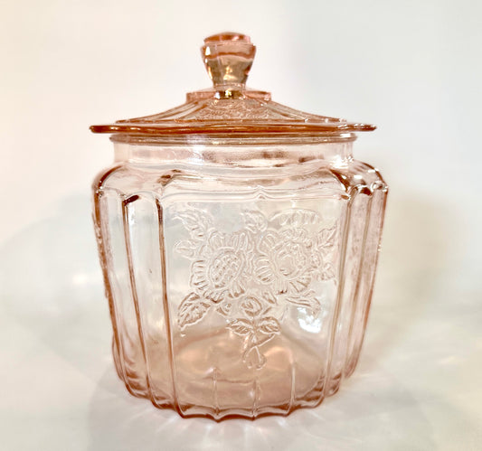 Anchor Hocking Mayfair Open Rose Cookie/Biscuit Lidded Jar