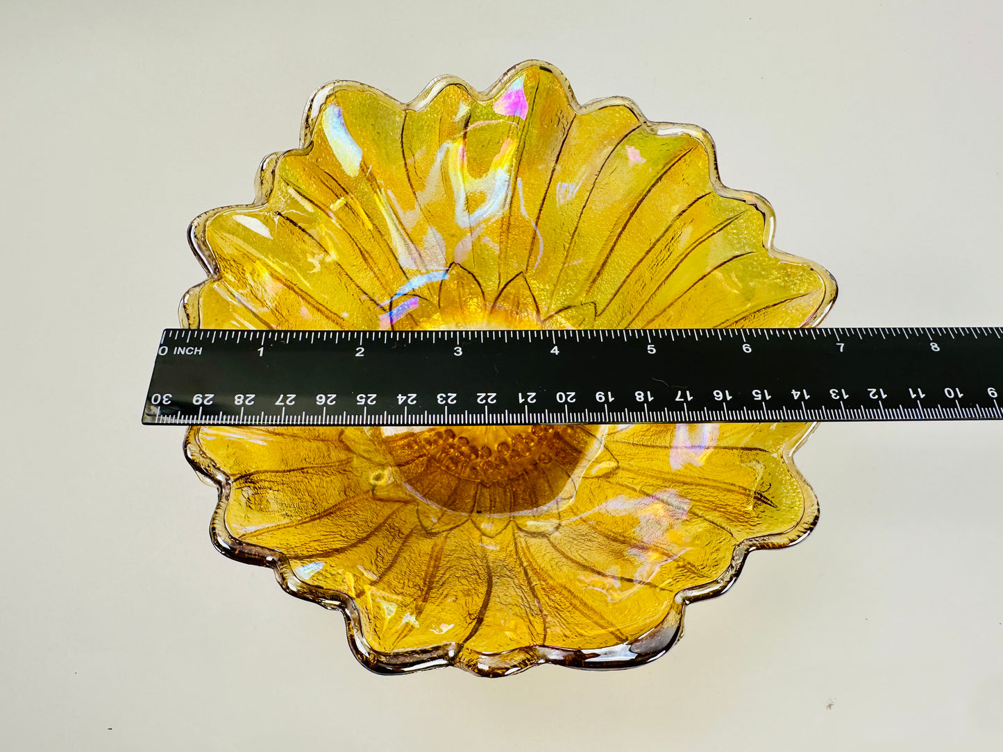 Yellow Sunflower Glass Iridescent Bowl