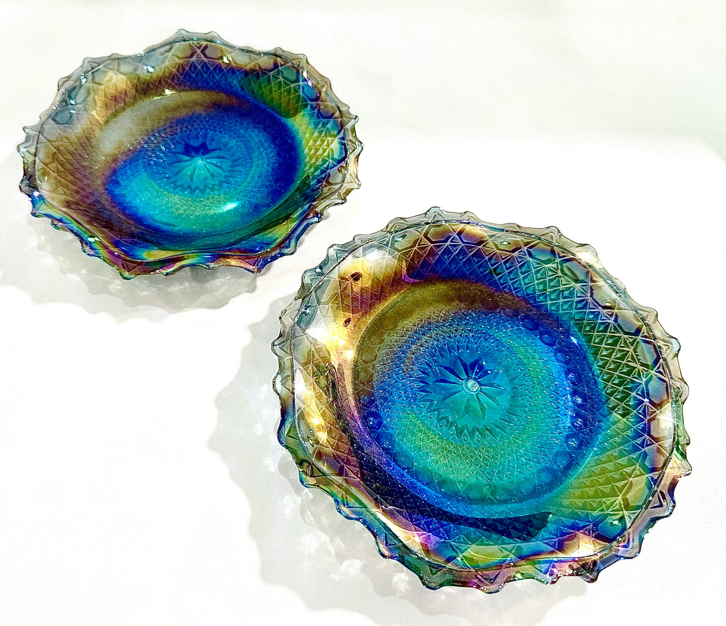 Blue Iridescent Carnival Glass Appetizer / Dessert Plates
