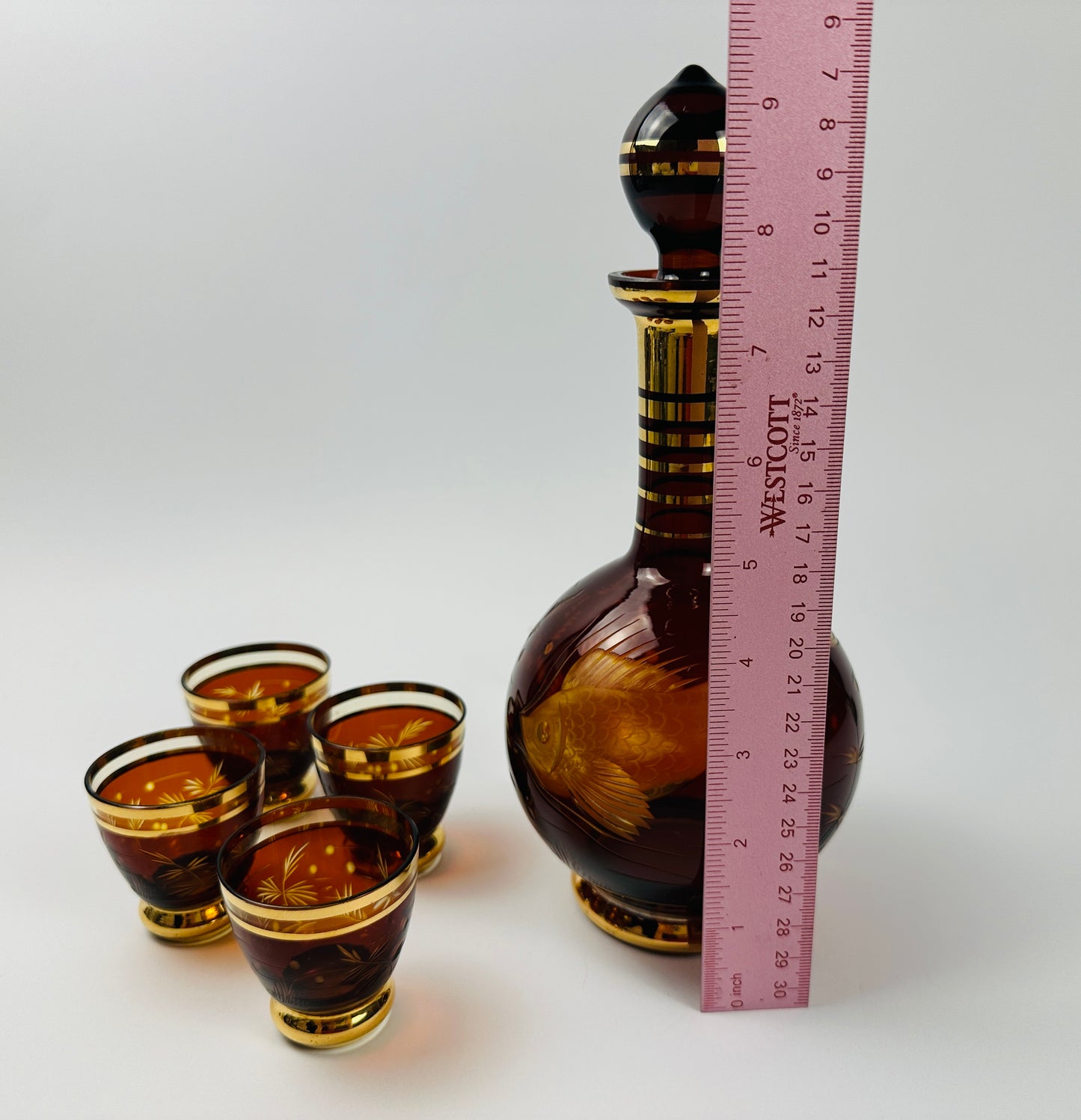 Amber Koi Decanter & Four Glasses Set