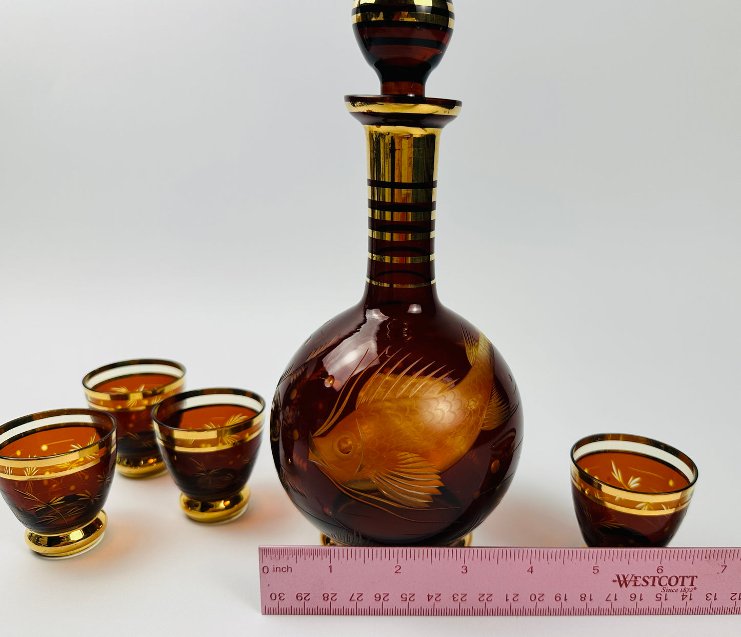 Amber Koi Decanter & Four Glasses Set