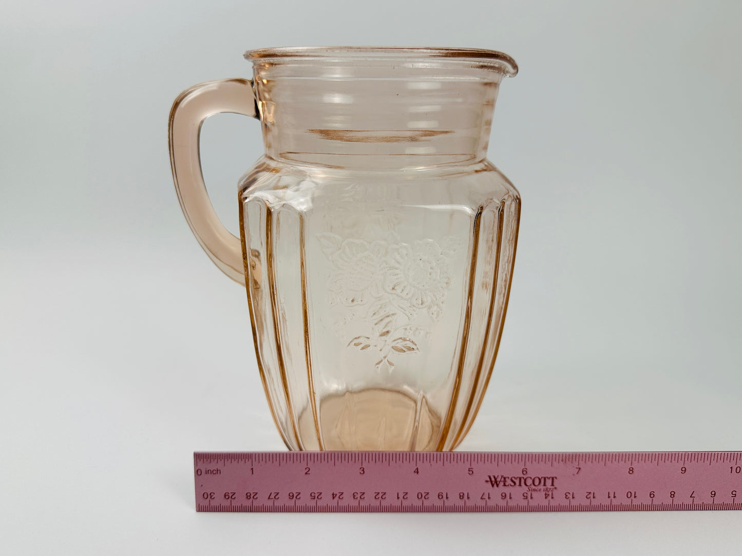 Anchor Hocking Pink Floral Mayfair Pressed Glass Pitcher