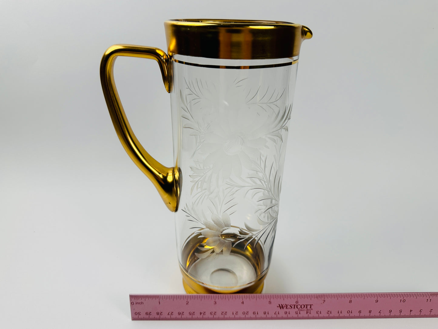 Vintage Etched Glass Cocktail Pitcher