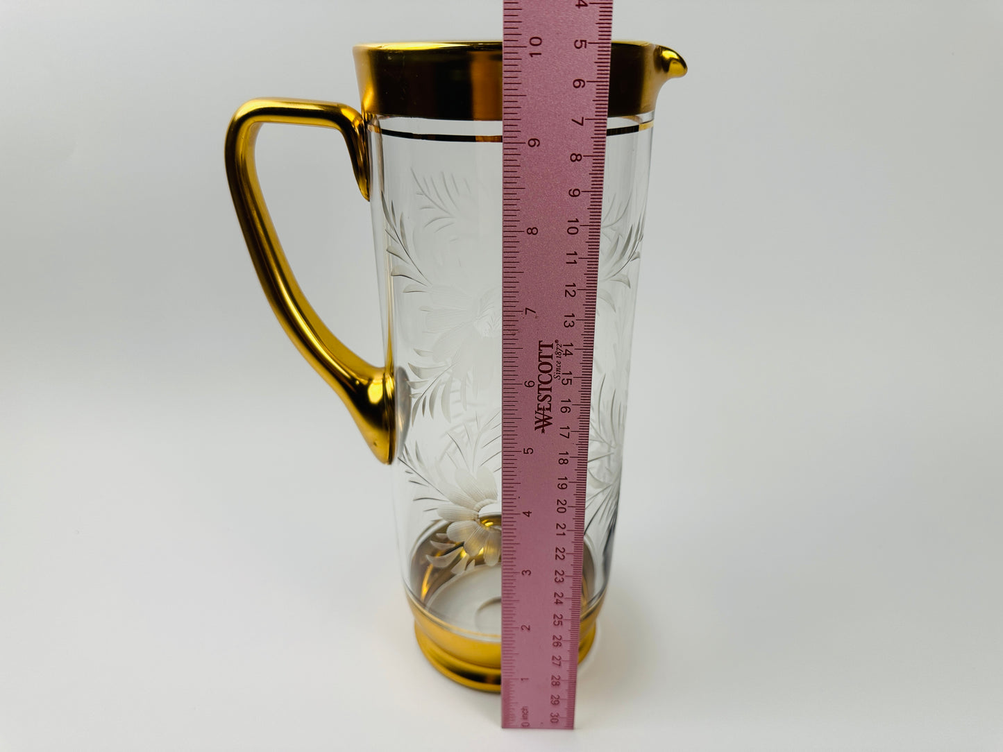 Vintage Etched Glass Cocktail Pitcher