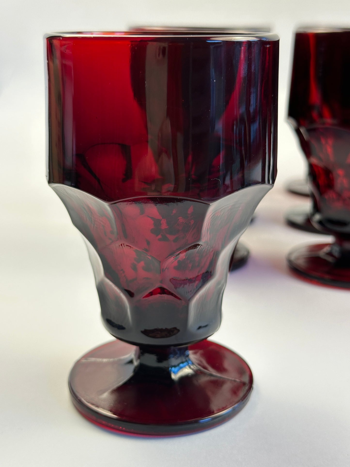 Anchor Hocking Georgian Red Footed Glasses Set of Twelve