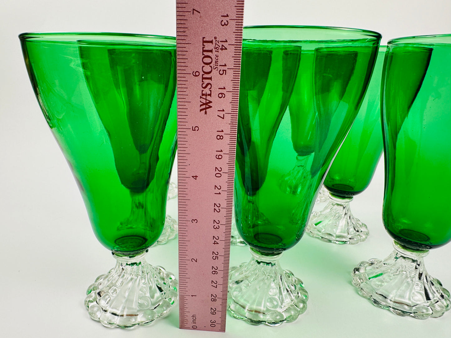 Green Clear Foot Milkshake or Water Glasses Set of Nine