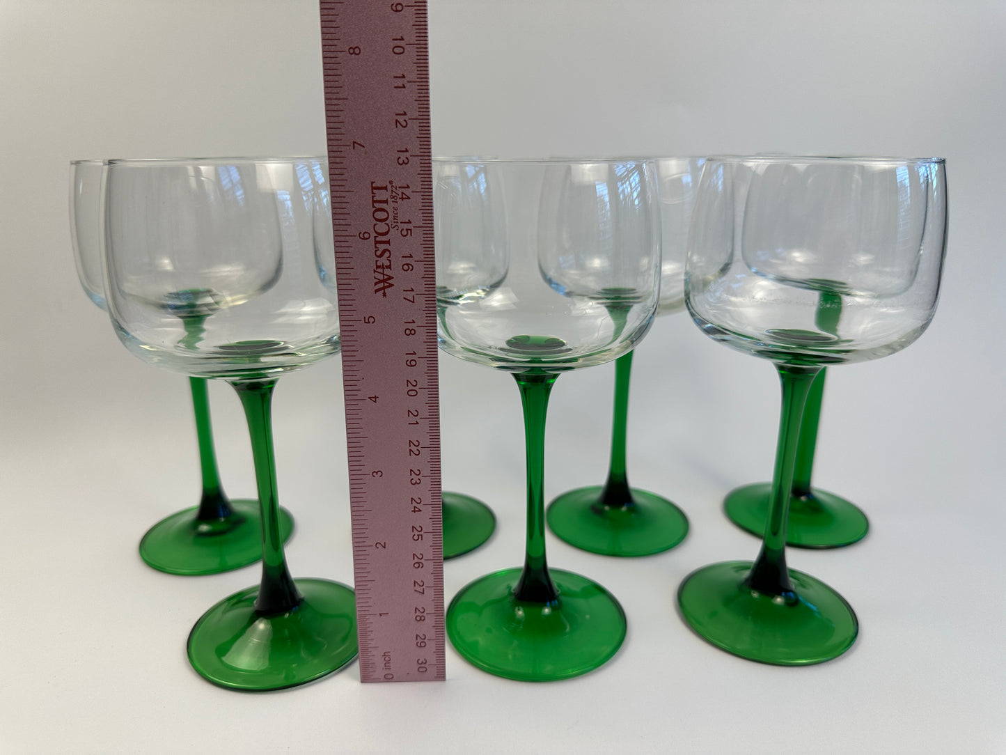 Green Stem Tall Wine Glasses Set of Seven