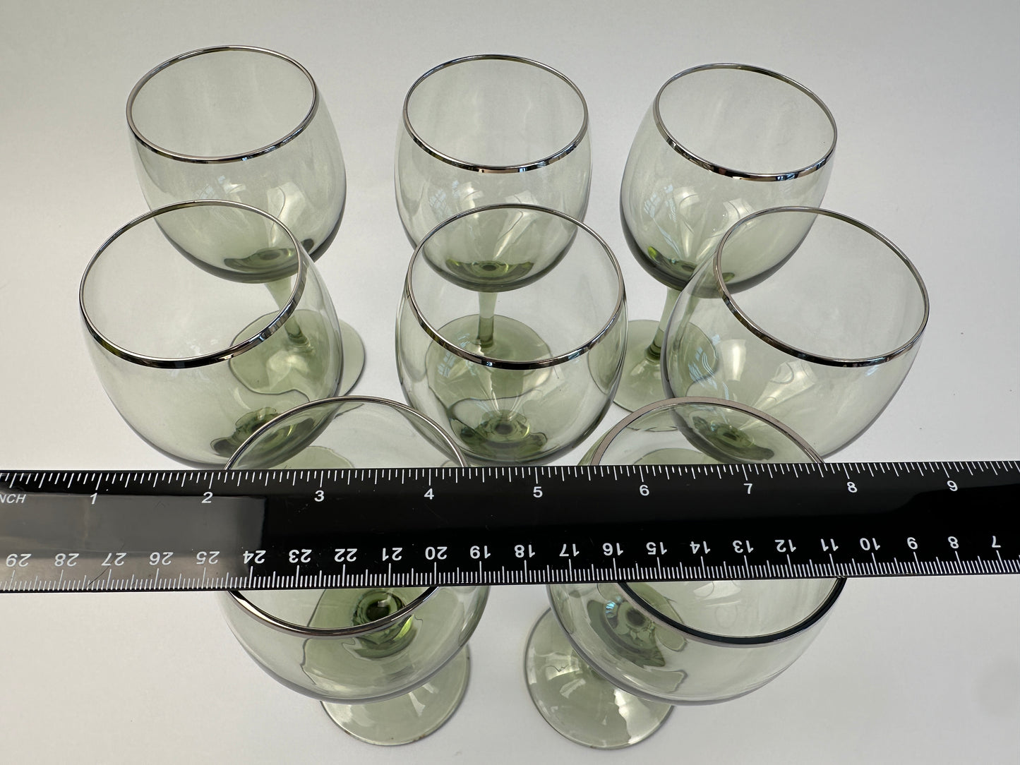 Pale Green Silver Rim Wine Glasses Set of Seven