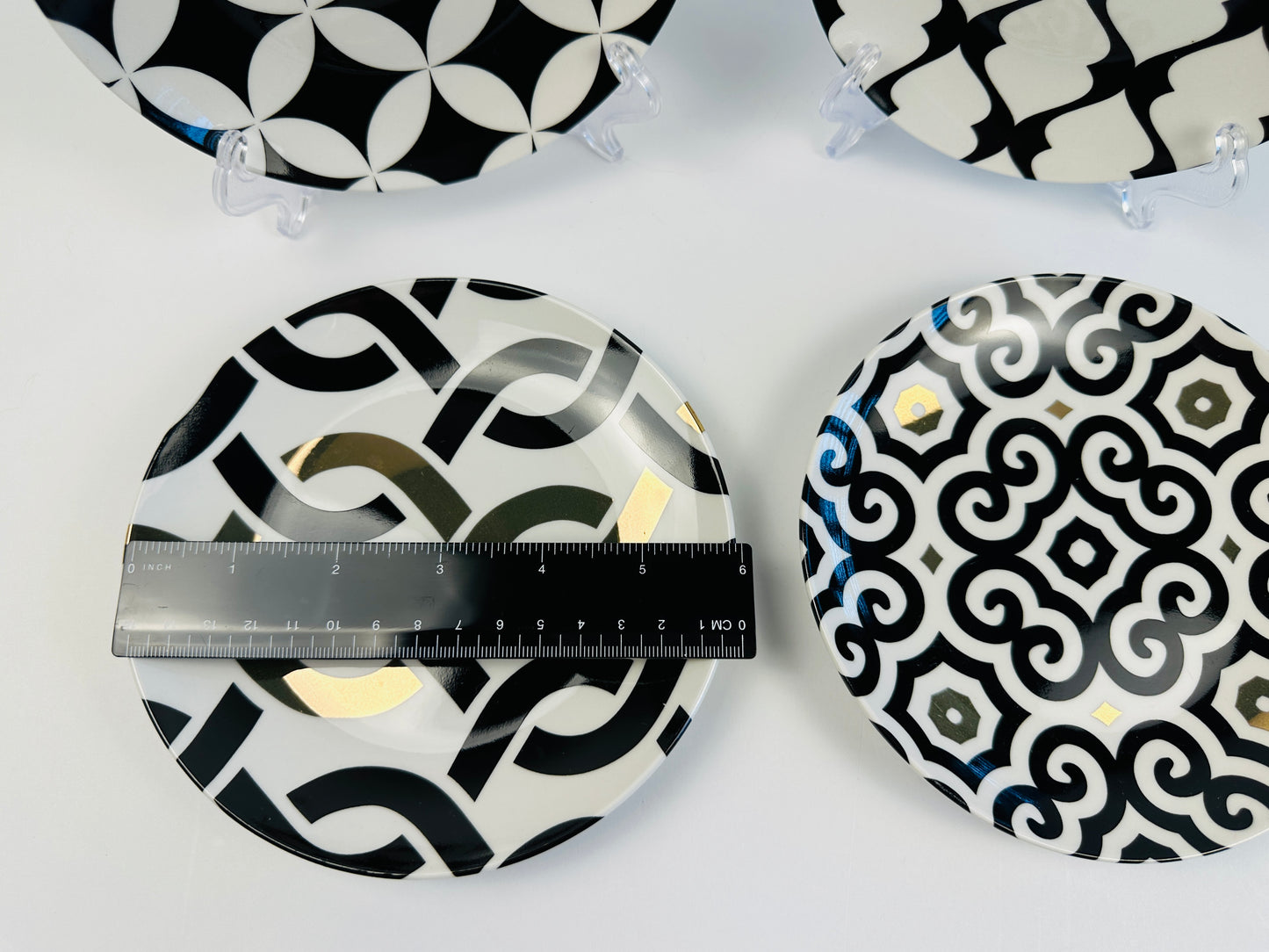 Black, White, & Gold Geometric Appetizer Plates Set of Four