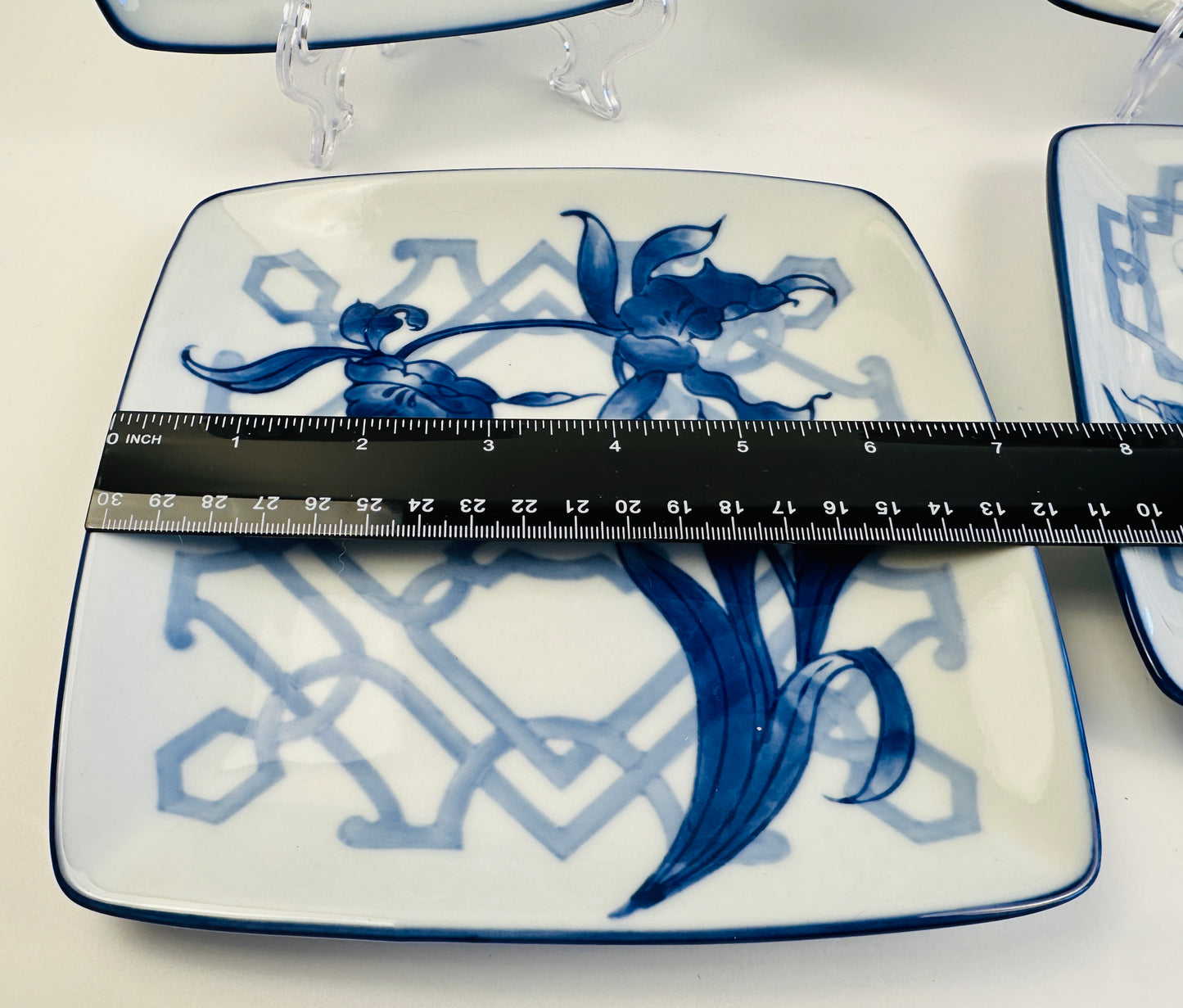 Bombay Blue & White Iris Appetizer Plates Set of Four