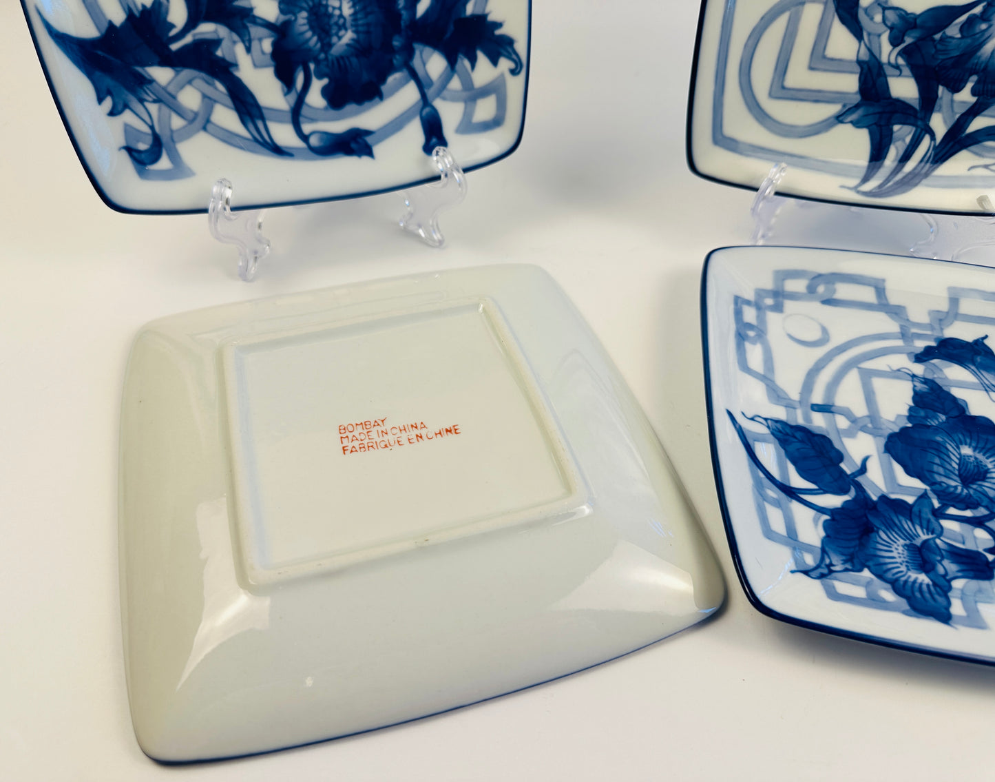 Bombay Blue & White Iris Appetizer Plates Set of Four