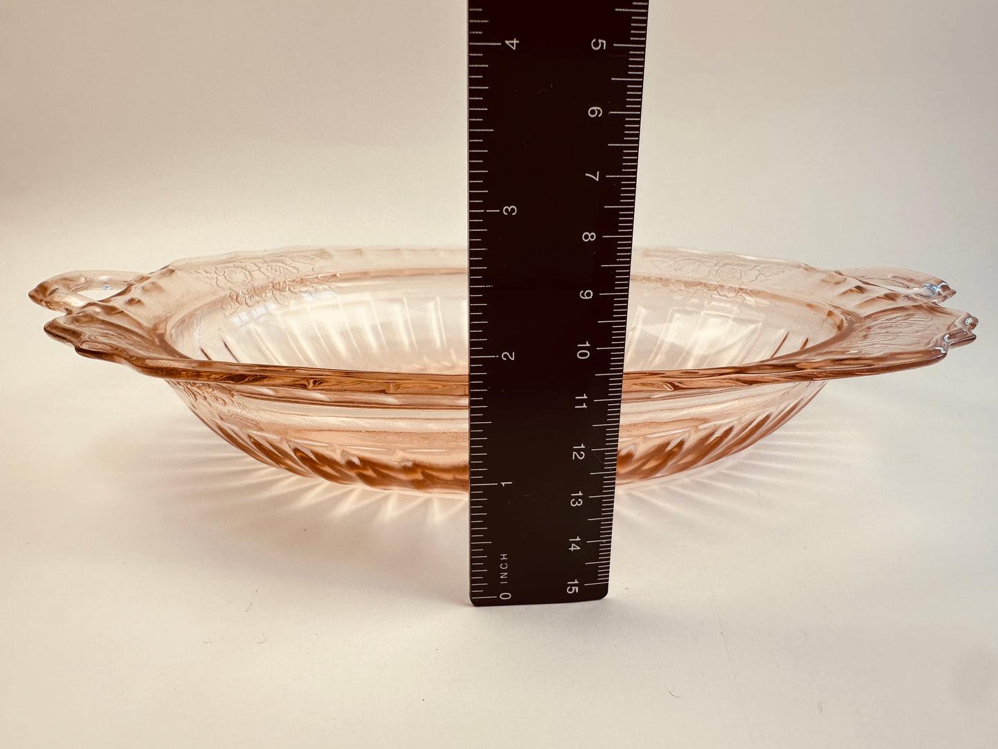 Vintage Pink Wide Rim Pressed Glass Serving Bowl