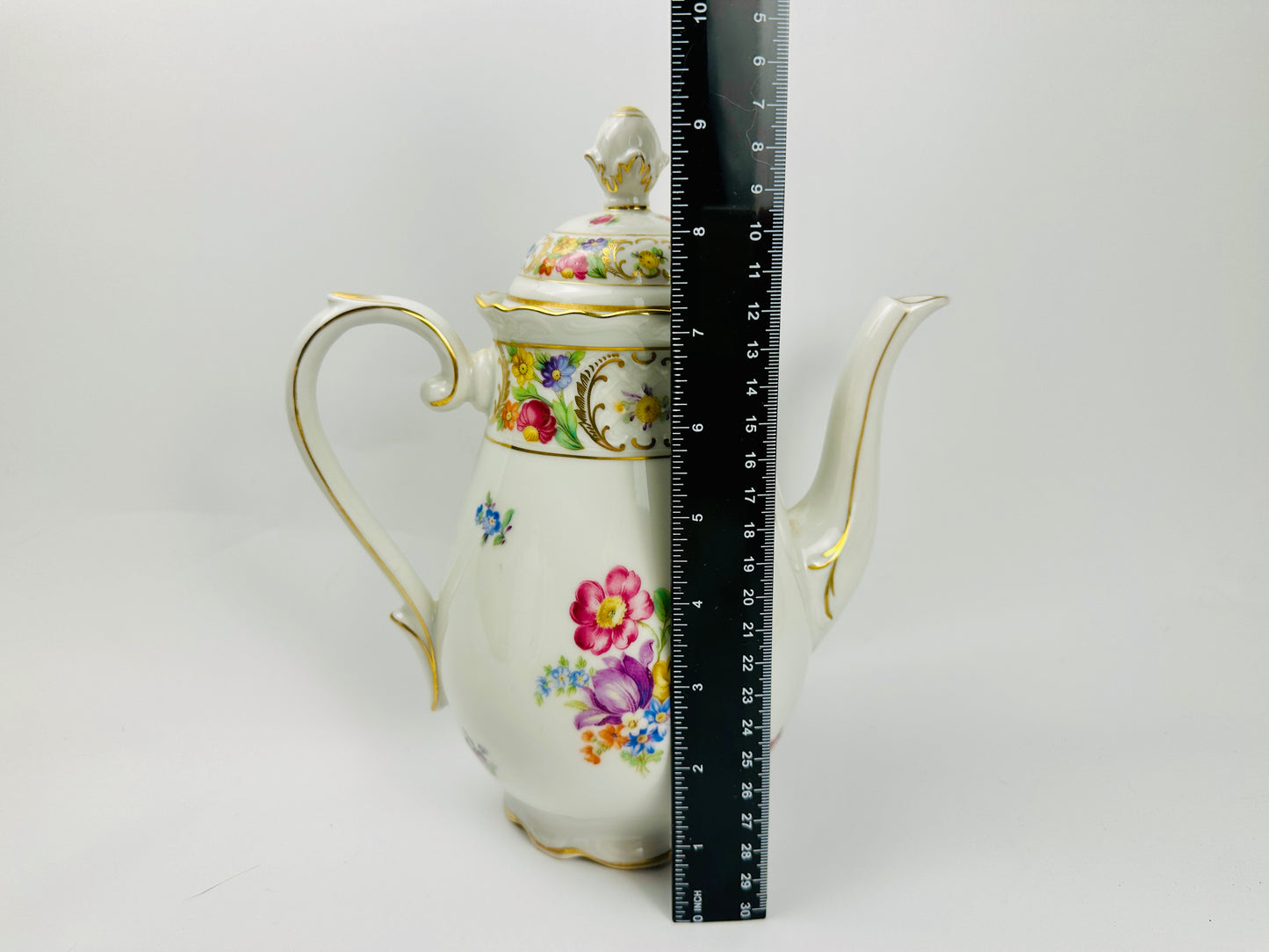 German Floral Design Coffee Pot With Gold Accent