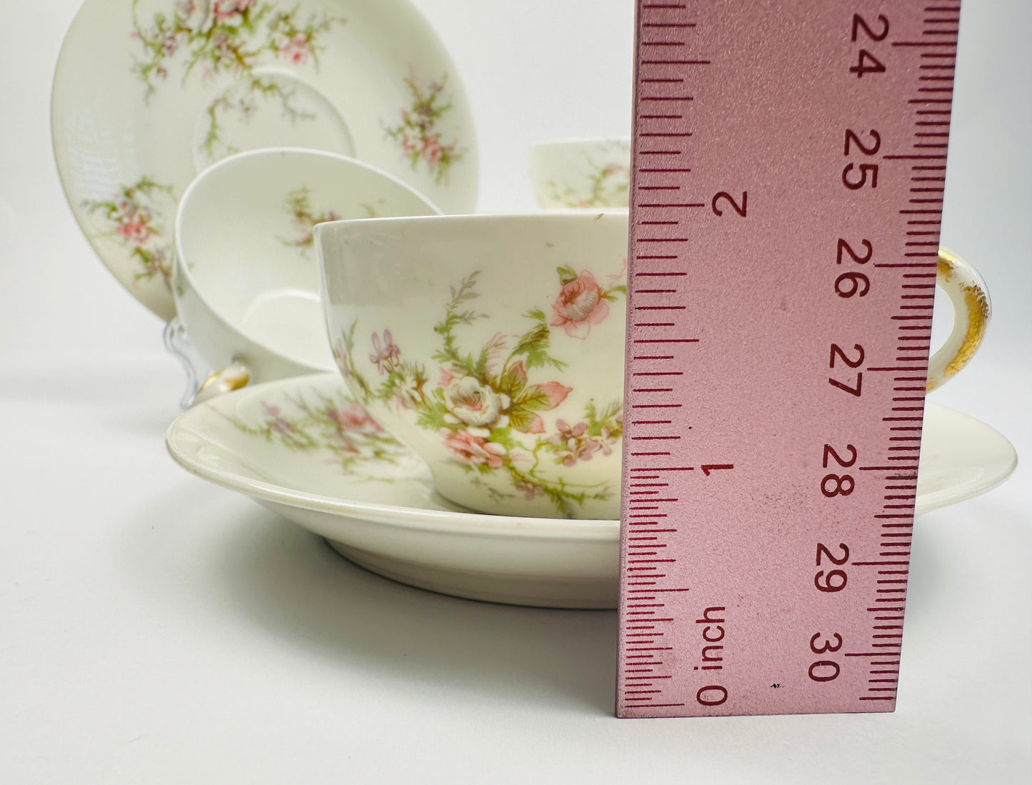 Haviland Pink Rose Cups & Saucers Set of Six
