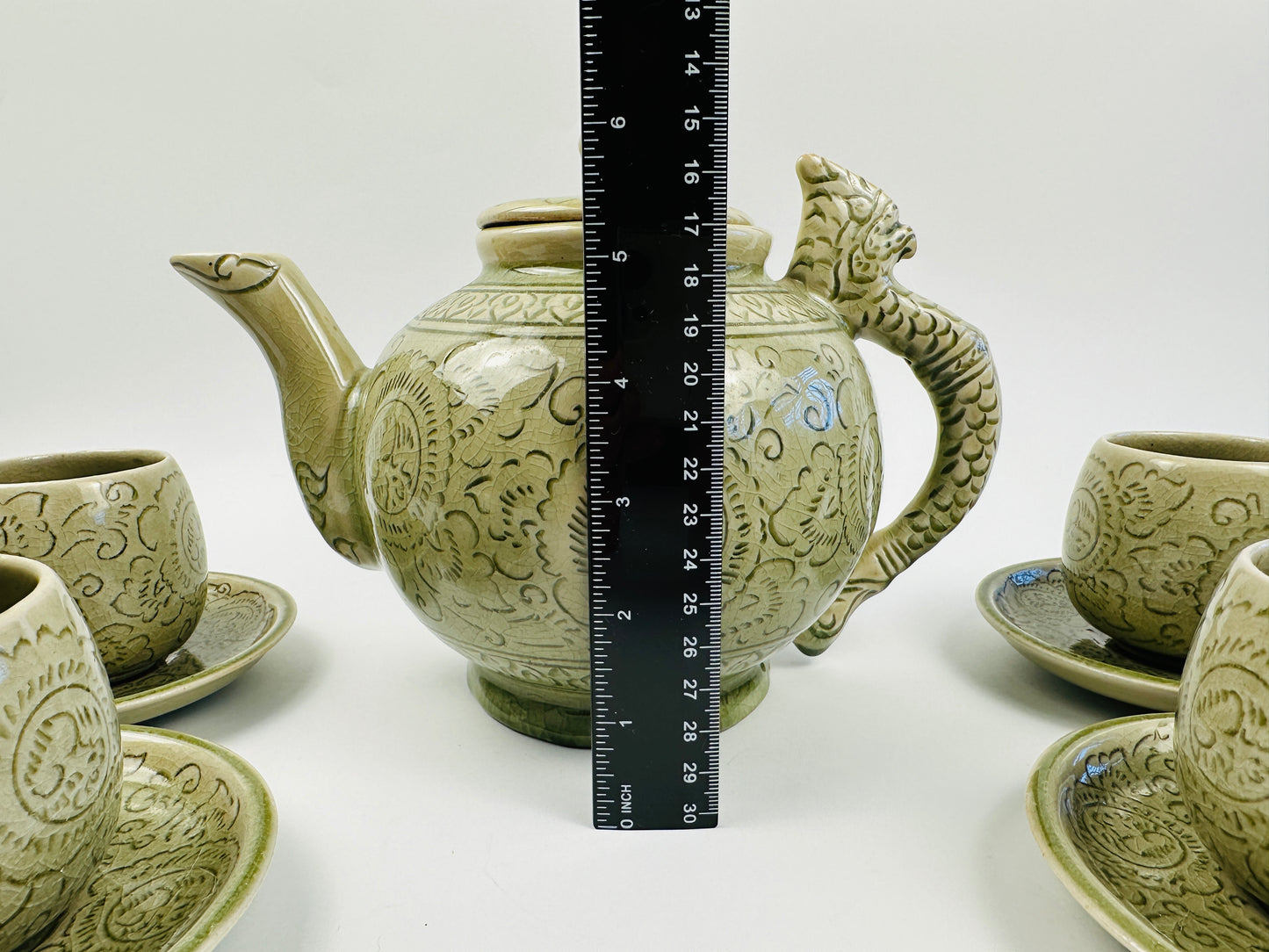 Pale Green Tea Set With Sugar Bowl