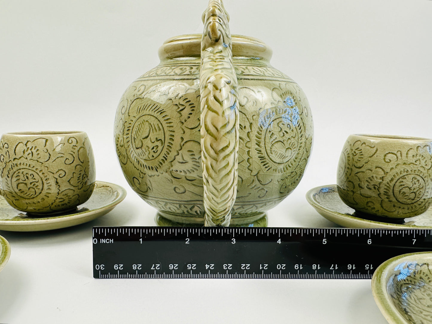 Pale Green Tea Set With Sugar Bowl