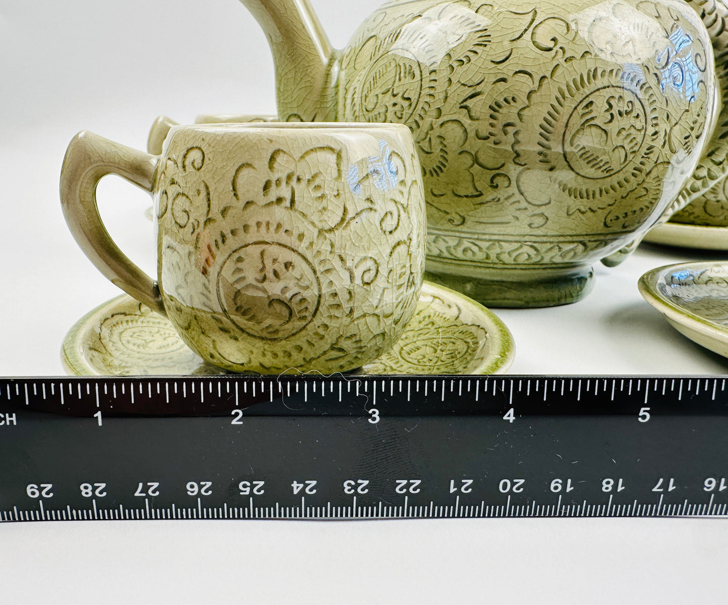 Pale Green Tea Set With Sugar Bowl