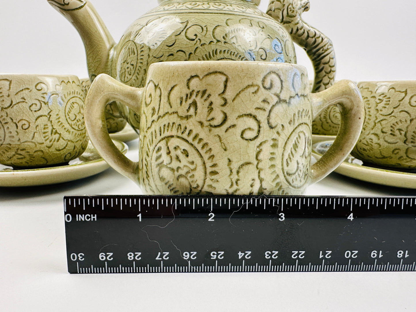 Pale Green Tea Set With Sugar Bowl