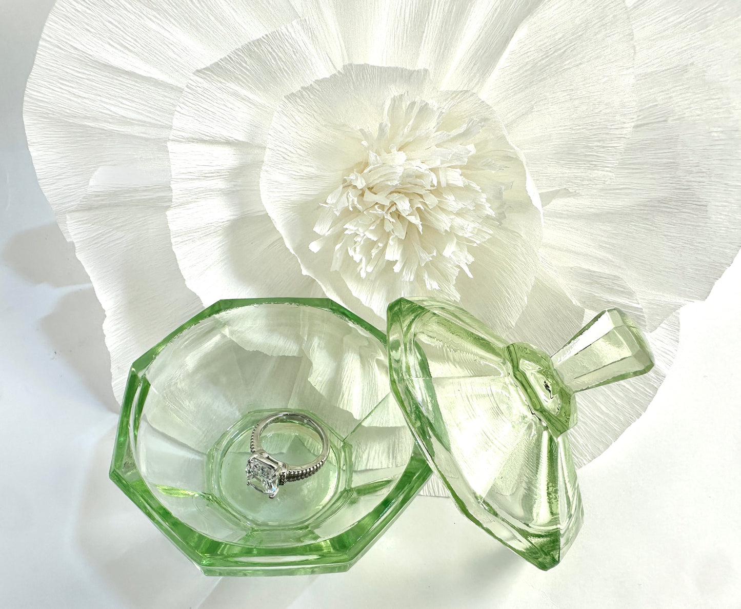 Ring / Trinket Vintage Vaseline Glass Box (Box Only)