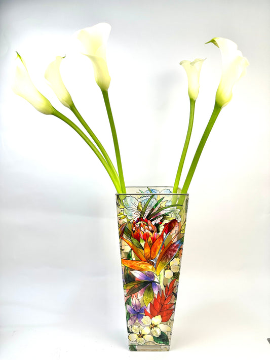 Hand Painted Exotic Flower Motif Vase