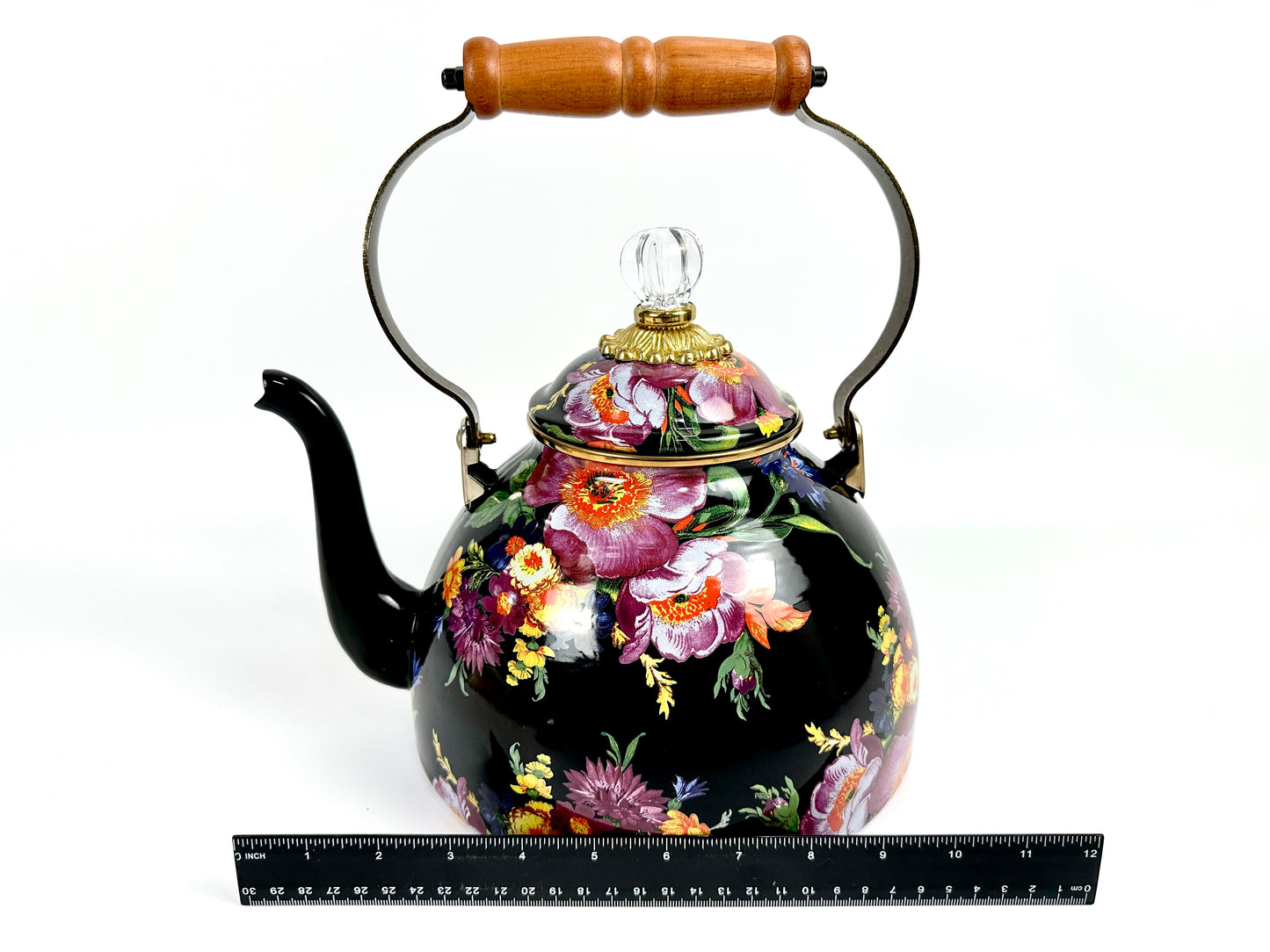 McKenzie Childs Flower Market 3 Qt Tea Kettle Black