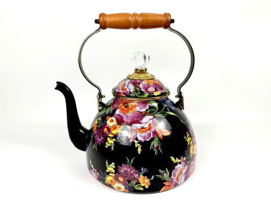McKenzie Childs Flower Market 3 Qt Tea Kettle Black