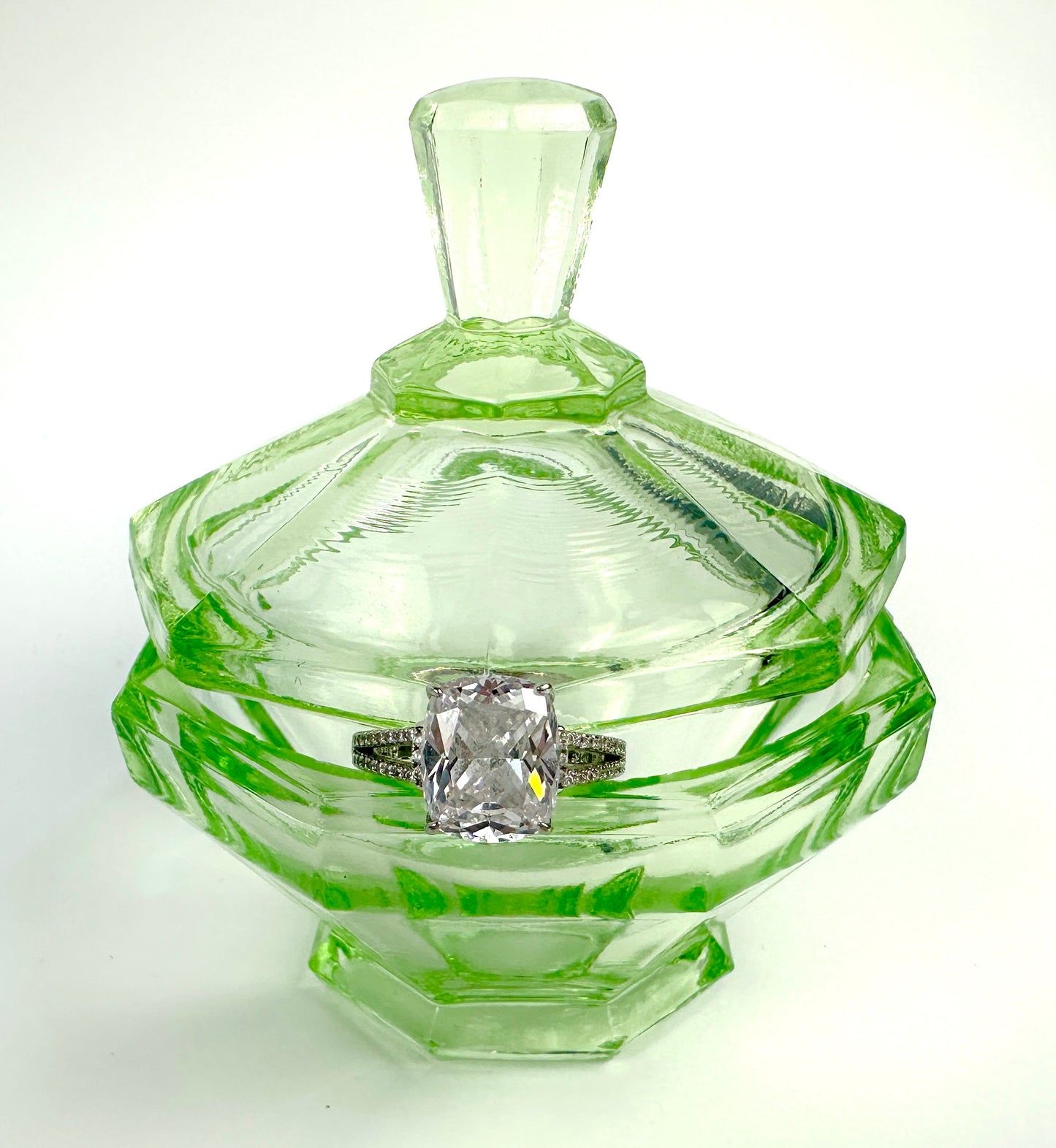 Ring / Trinket Vintage Vaseline Glass Box (Box Only)