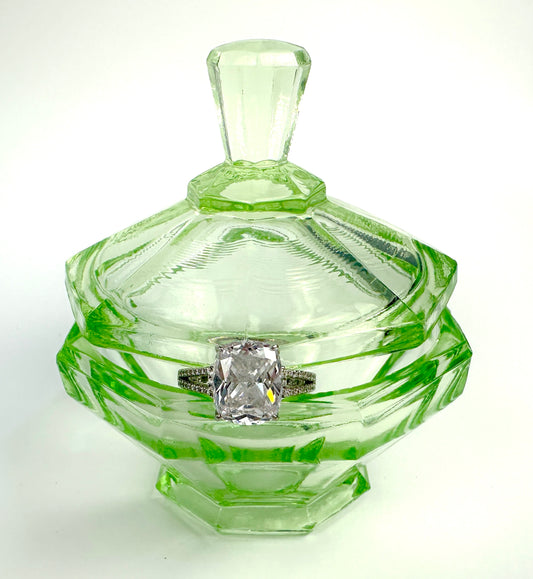Ring / Trinket Vintage Vaseline Glass Box (Box Only)