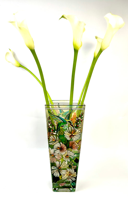 Hand Painted Hummingbird Floral Motif Vase