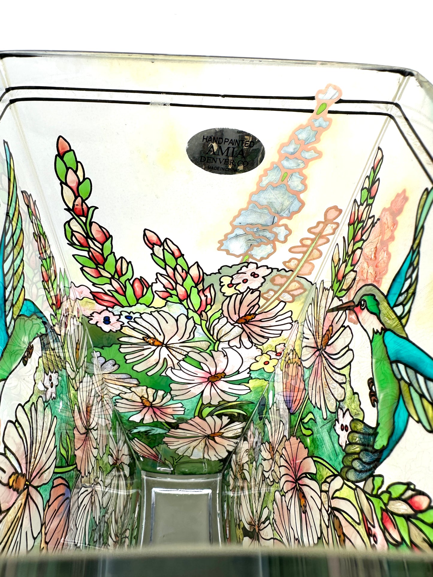 Hand Painted Hummingbird Floral Motif Vase