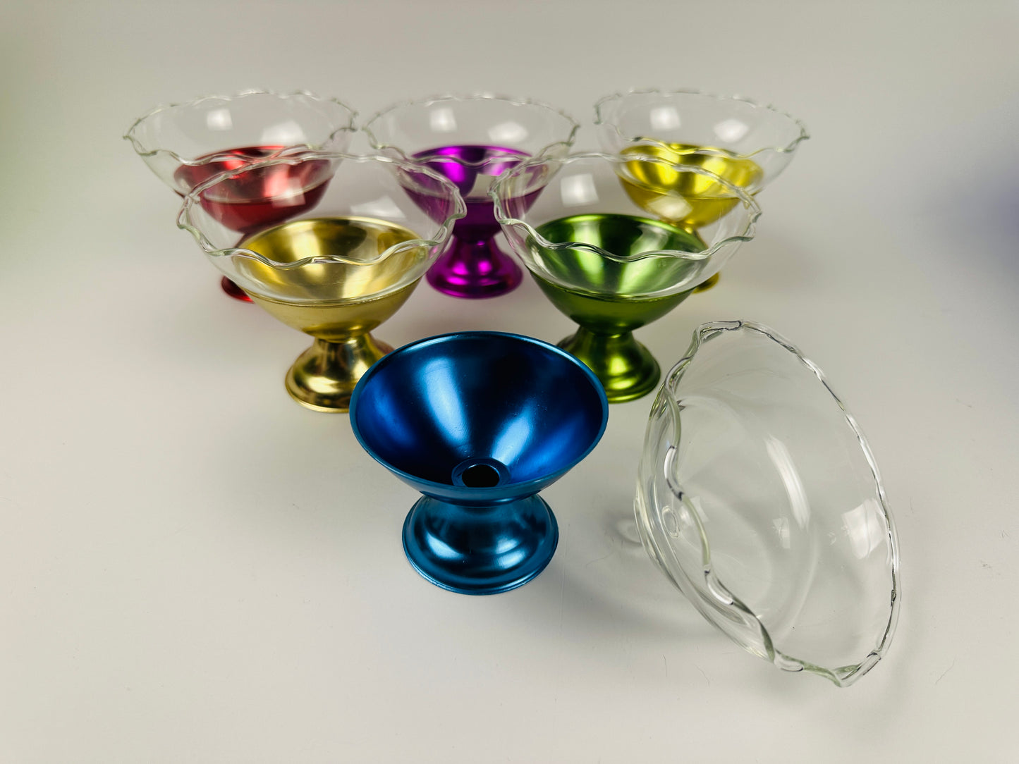Metal Base & Glass Cup Dessert Cups Set of Six