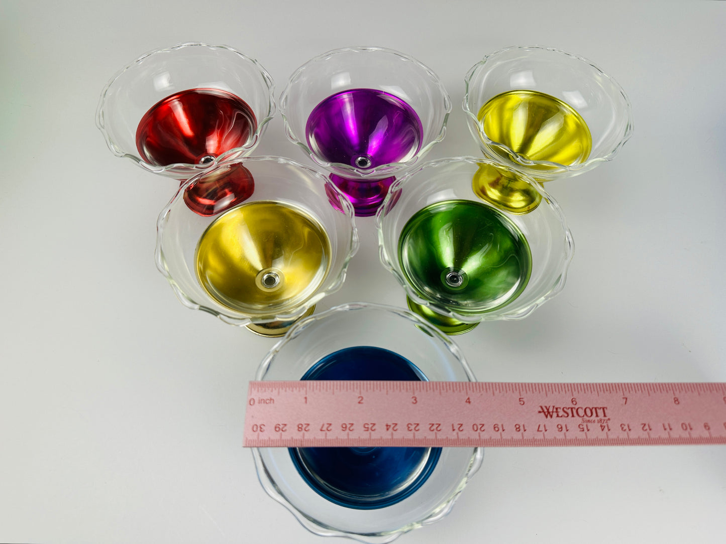 Metal Base & Glass Cup Dessert Cups Set of Six