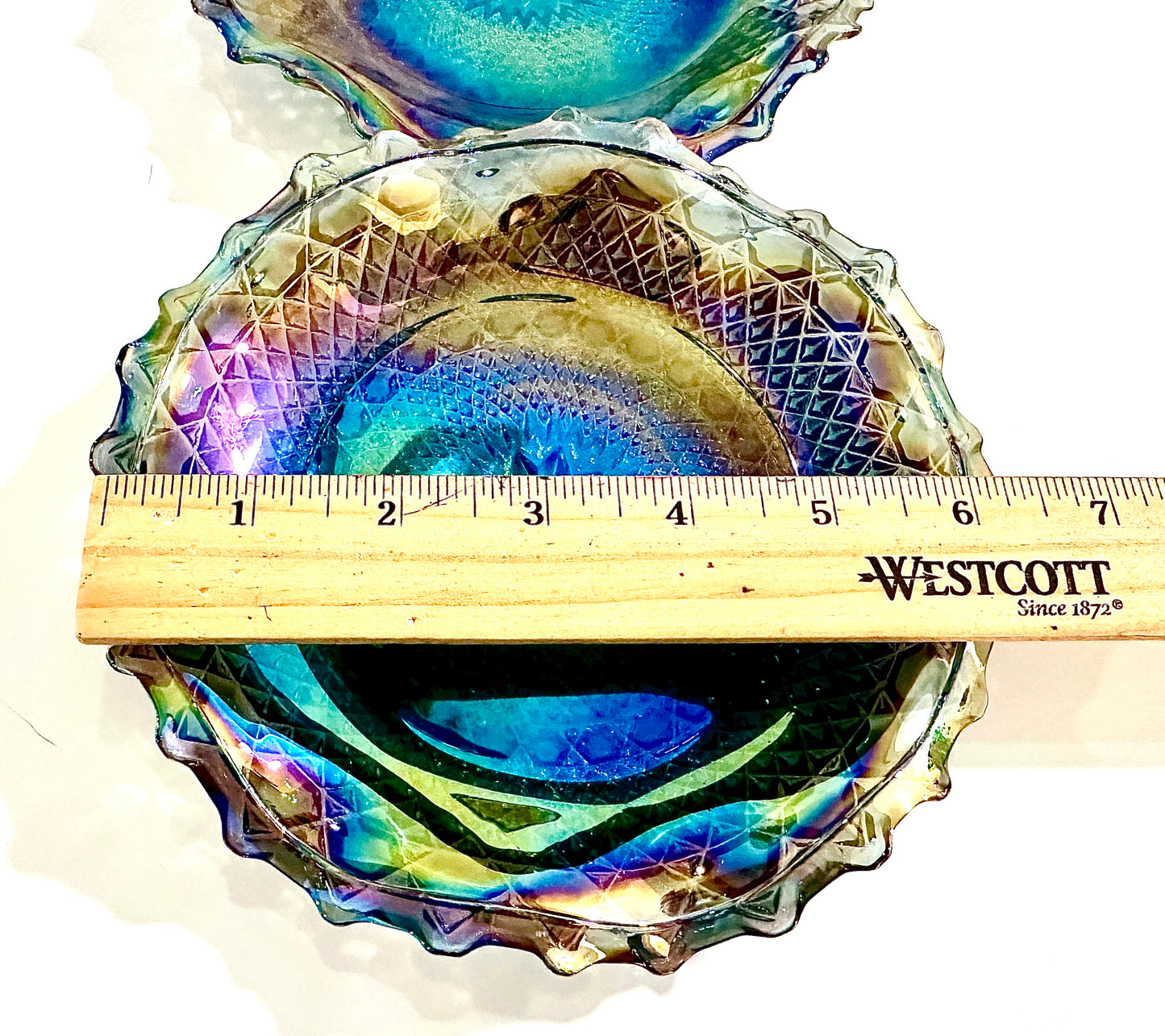 Blue Iridescent Carnival Glass Appetizer / Dessert Plates