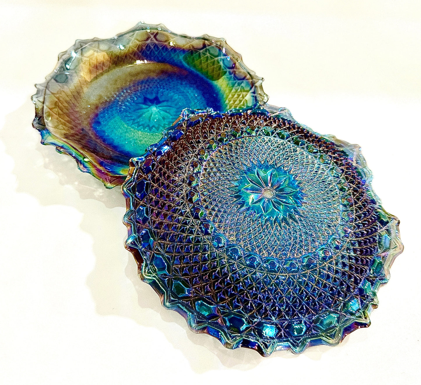 Blue Iridescent Carnival Glass Appetizer / Dessert Plates