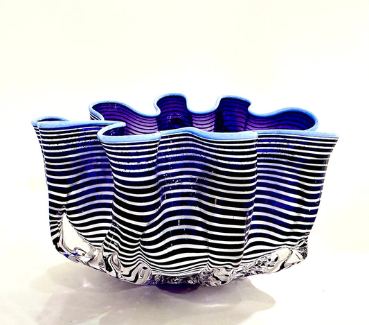 Striped Purple Clamshell Accent Art Bowl