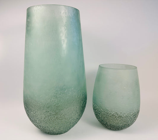 Ice Blue Textured Vases Duo