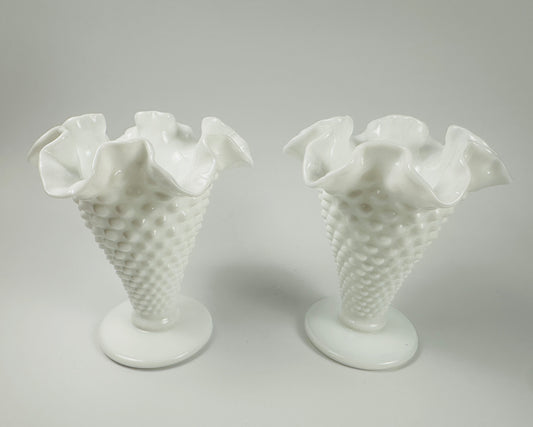 White Hobnail Ruffle Vase Duo