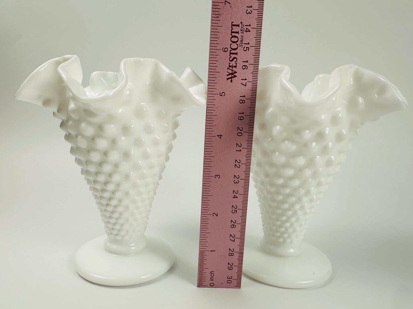 White Hobnail Ruffle Vase Duo