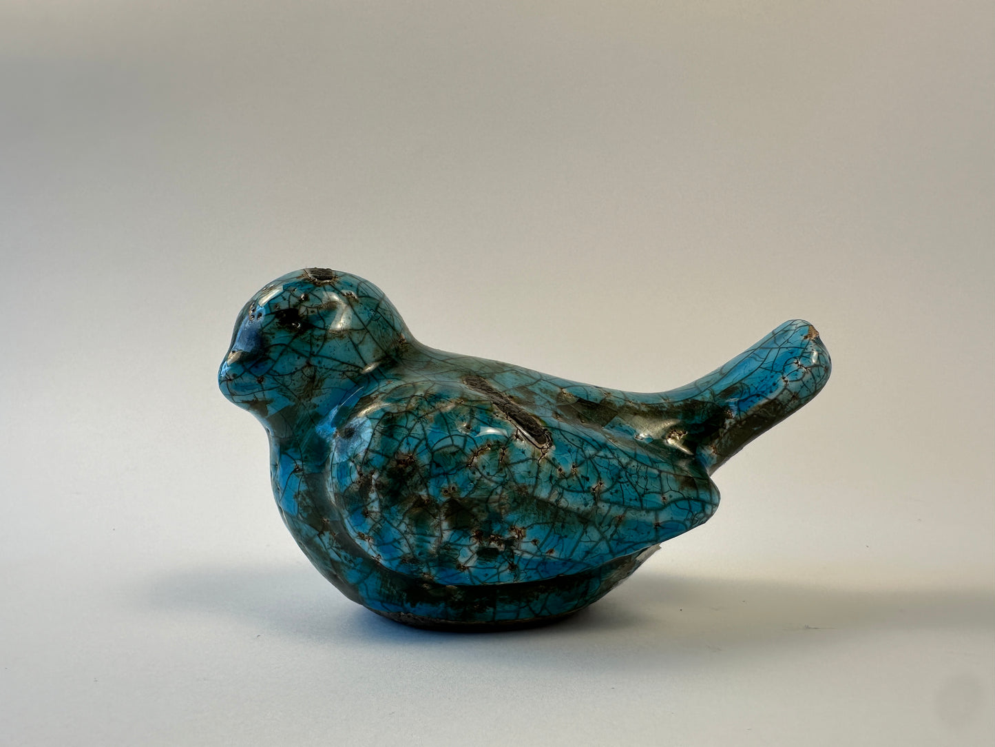 Blue Crackle Finish Bird Figurine