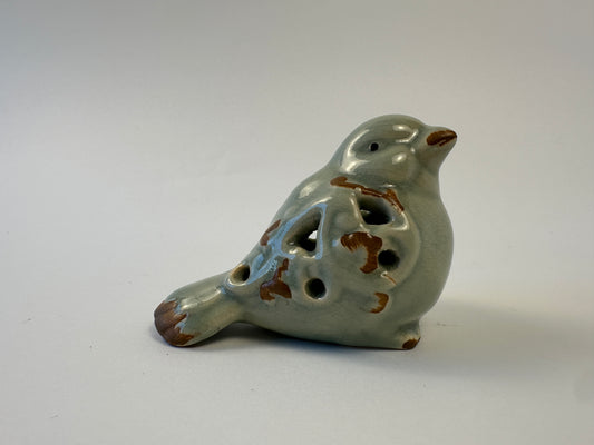 Light Blue Rustic Pierced Bird Figurine