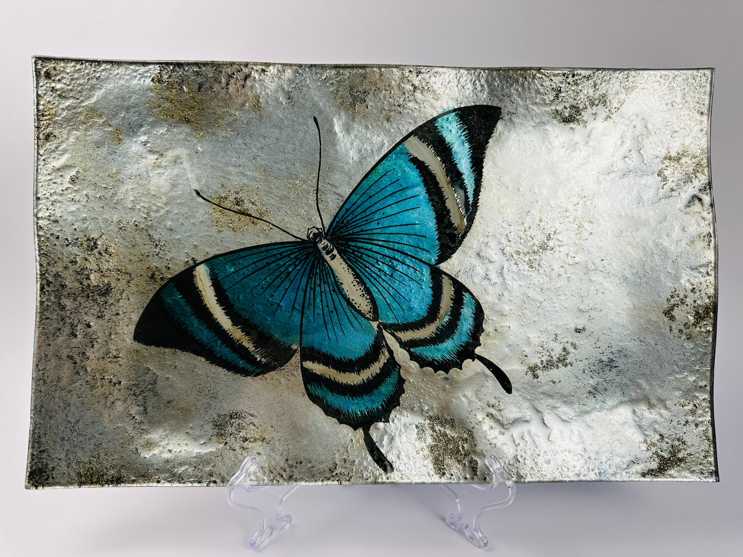 Reverse Painted Blue Butterfly Platter