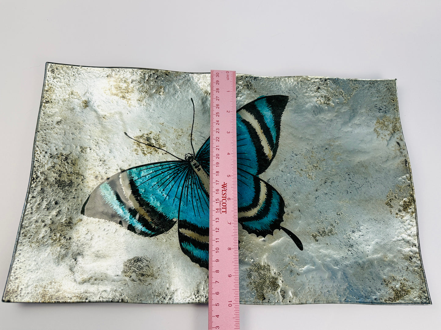 Reverse Painted Blue Butterfly Platter