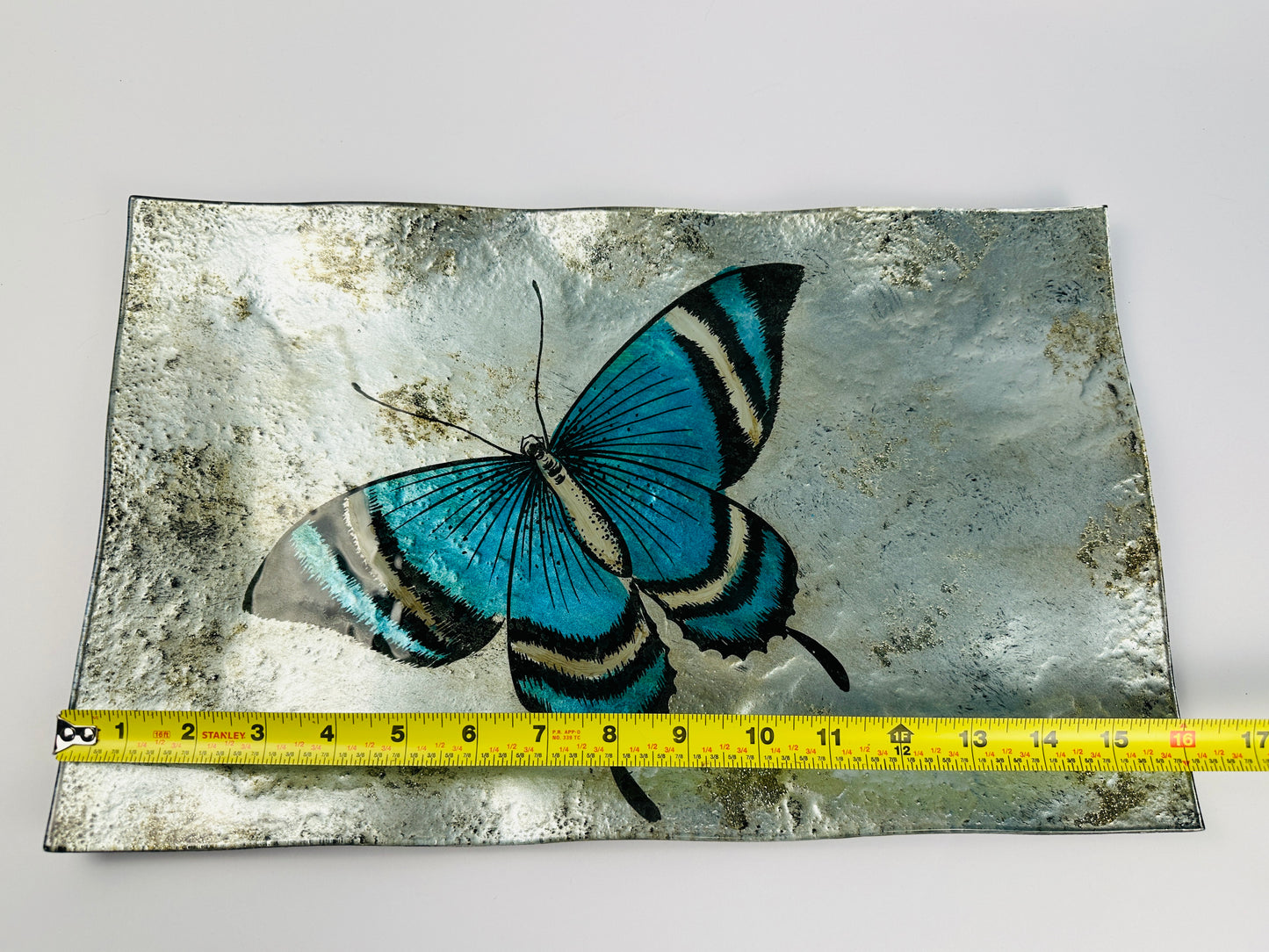 Reverse Painted Blue Butterfly Platter