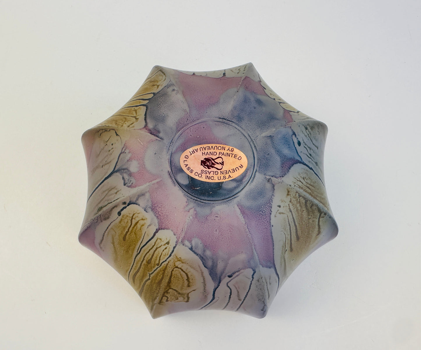 Handpainted Rueven Glass Purple & Yellow Flower Bowl