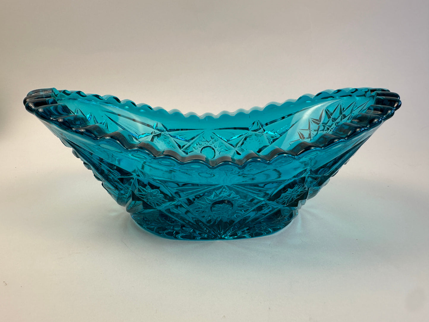 Teal Pressed Glass Boat Bowl