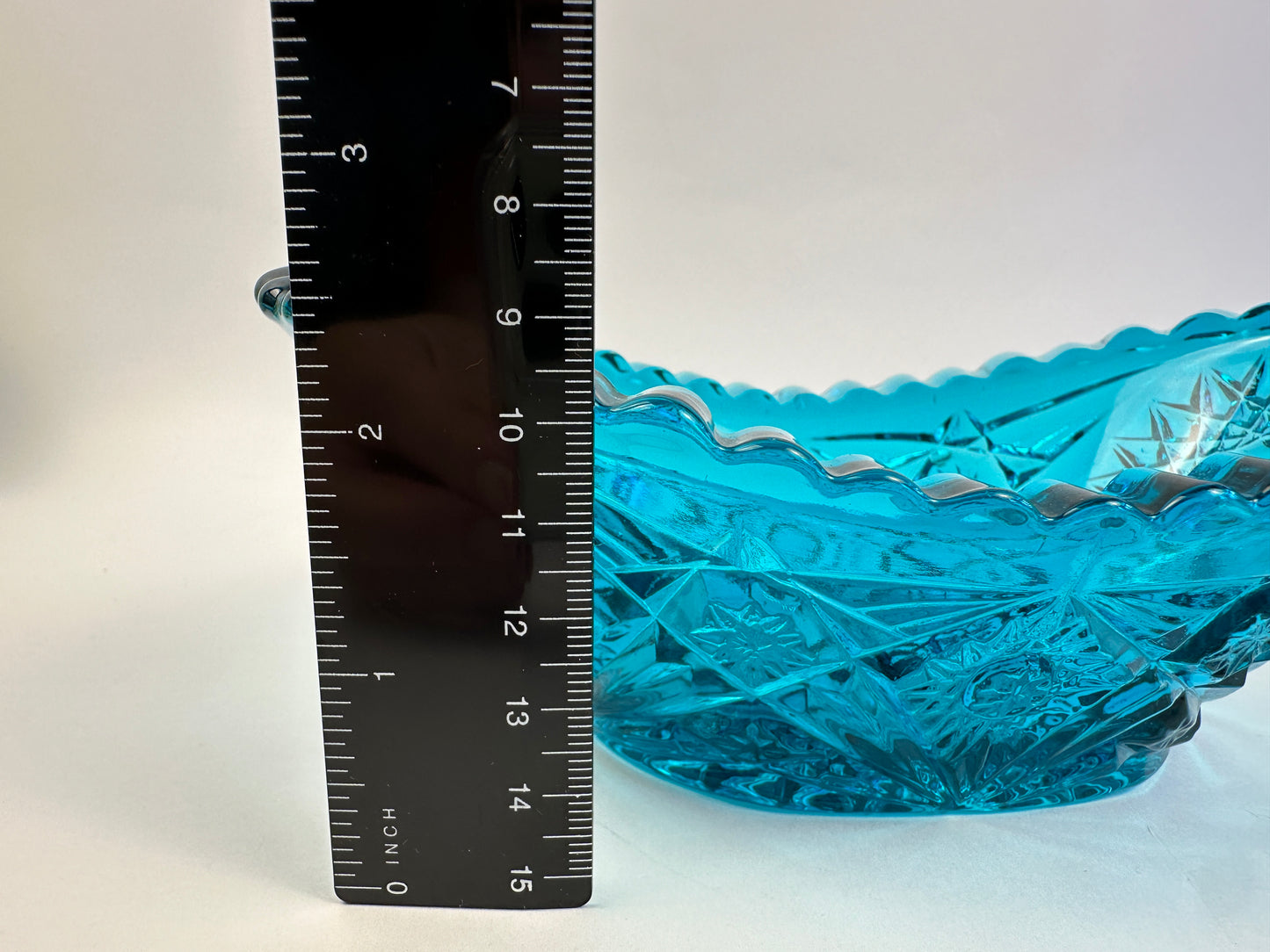 Teal Pressed Glass Boat Bowl