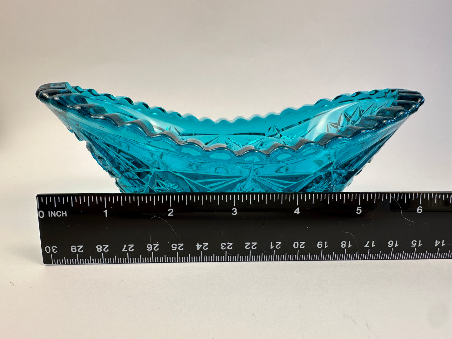 Teal Pressed Glass Boat Bowl