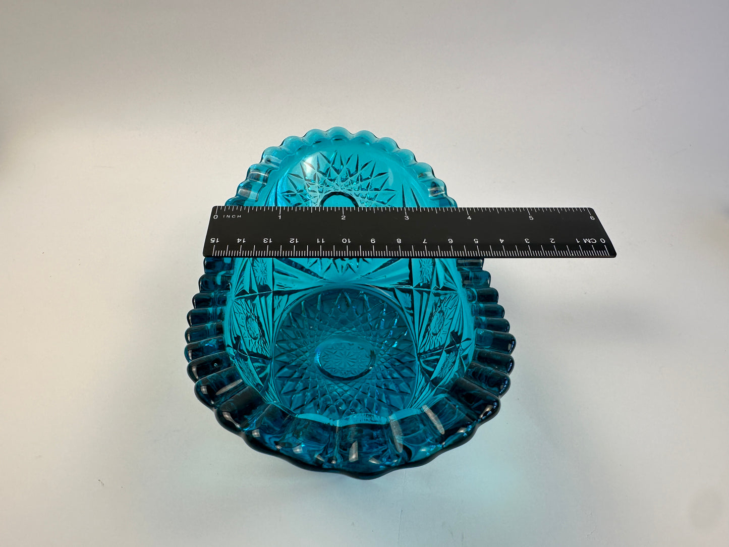 Teal Pressed Glass Boat Bowl