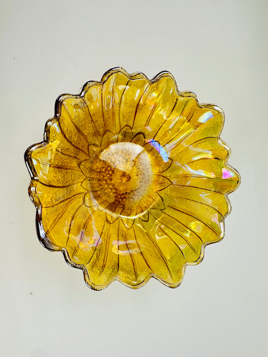 Yellow Sunflower Glass Iridescent Bowl