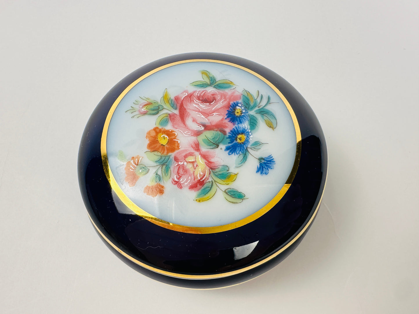 Blue Floral Handpainted Ring & Trinket Holder